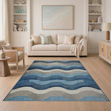 Coastal Blue Wave Textured Area Rug