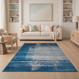 Blue Teal Distressed Abstract Area Rug
