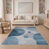 Modern Blue Geometric Circle Area Rug