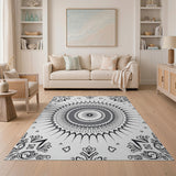 Floral Vintage Ornate Mandala Black White Area Rug