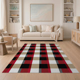 Red Black Beige Plaid Area Rug