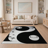 Yin Yang Cats Area Rug - Black White Geometric Design