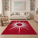 Red Bold Red Sunburst Geometric Area Rug