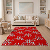 Red Papercut Snowflake Floral Area Rug
