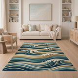 Teal Ocean Waves Blue and Teal Area Rug