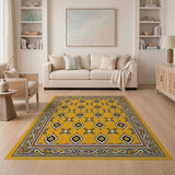 Vibrant Yellow Geometric Star Motif Area Rug
