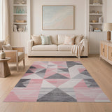 Blush Pink Gray Geometric Area Rug