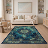 Blue and Teal Vintage Teal Persian Medallion Area Rug