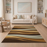 Earthy Wave Brown Tan Abstract Area Rug