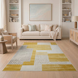 Bold Yellow Geometric Block Area Rug