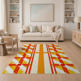 Bold Red Orange Geometric Plaid Area Rug