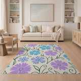 Purple Blue Floral Vine Pattern Area Rug