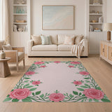 Blushing Pink Rose Vine Border Rug
