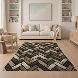 Brown Tan Herringbone Woven Geometric Area Rug