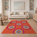 Multi-color and Patterns Vibrant Orange Mandala Boho Area Rug