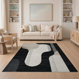 Abstract Beige Black Geometric Modern Area Rug