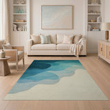 Blue Teal Oceanic Wave Abstract Area Rug