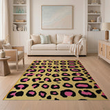 Yellow Leopard Print Area Rug with Pink Spots