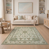 Beige and Neutral Traditional Persian Ornate Green Floral Persian Area Rug