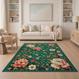 Emerald Green Peony Floral Area Rug