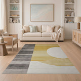 Modern Geometric Grey-Yellow Sun Stripe Rug