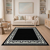 Black and White Ornate Black White Floral Border Area Rug
