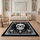 Black and White Ornate Gothic Skull Black White Area Rug