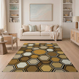 Hexagonal Geometric Brown Tan Area Rug