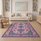 Blush Pink Teal Geometric Persian Area Rug
