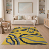 Vibrant Yellow Abstract Swirl Area Rug