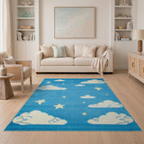 Dreamy Clouds Stars Blue Kids Area Rug