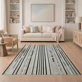 Geometric Black White Vertical Stripe Rug