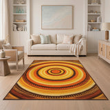Orange Concentric Circle Geometric Area Rug