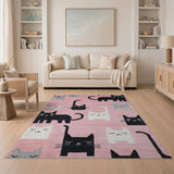 Playful Pixel Cats Pink Area Rug