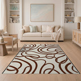 Brown Swirl Abstract Area Rug on Beige