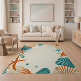 Seashell Starfish Coastal Border Area Rug