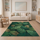 Boho Chic Green Lush Green Monstera Palm Leaf Area Rug