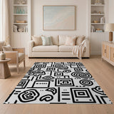 Geometric Modern Black and White Bold Black White Geometric Abstract Rug