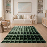 Geometric Modern Green Geometric Grid Modern Area Rug
