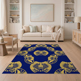 Navy and Gold Art Nouveau Scarab Pattern Rug