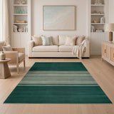 Emerald Green Ivory Striped Woven Area Rug