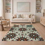 Terracotta Teal Starburst Geometric Area Rug
