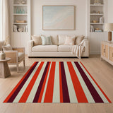 Bold Orange Maroon Cream Striped Area Rug