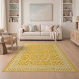 ODIKA Yellow Floral Washable Area Rug - Low Pile Non-Slip Traditional Rug