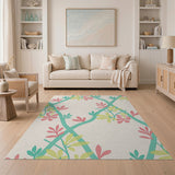 Teal Vine Pink Floral Lattice Area Rug