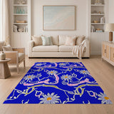 Blue Swirling Daisy Floral Area Rug