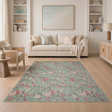Teal Pink Magnolia Floral Area Rug