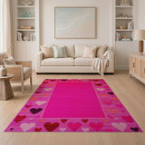 Playful Pink Hearts Border Area Rug