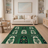 Green Arched Floral Lattice Area Rug