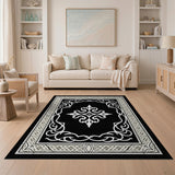 Ornate Black White Persian Medallion No. 5 Rug